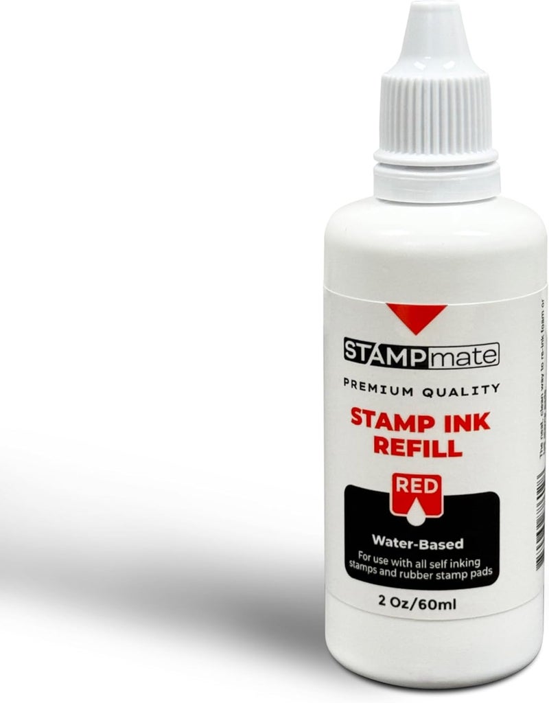 Stampmate حبر تعبئة متميز لختم ذاتي الحبر وألواح الختم - زجاجة 2 أونصة (أحمر) - Image 1